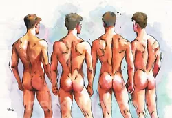 Buy 22x15  Original Artwork Watercolor Painting Gay Man Male Nude • 139.74£