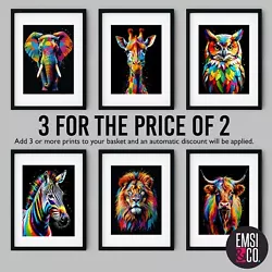 Buy Colourful Animal Wall Art Prints Lion Elephant Highland Cow Picture Décor Gift • 3.99£