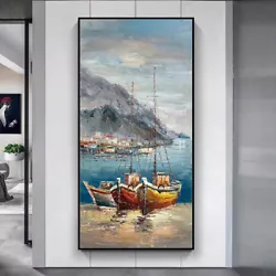 Buy Mintura Hand Painted Boats Landscape Oil Paintings On Canvas Wall Art Home Decor • 232£