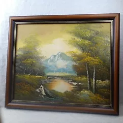 Buy Original  Landscape Painting  Mountains Trees Lake Autumnal Scene Framed Picture • 58£