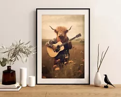 Buy Highland Cow Playing Guitar Farm Animal A4 - A3 Print Picture Sheeran Music Gift • 4.99£