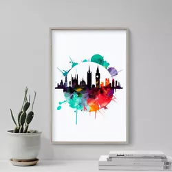 Buy Watercolour Silhouettes - London Skyline Poster, Art Print, Painting, Artwork • 5.50£