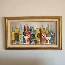 Buy Vintage MCM Martini Bar Oil Painting 23x12 In • 425.24£