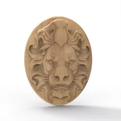 Buy Set Wood Carved Lion Head Applique With Oval Base Wall Hanging Plaque Ornament • 28.86£