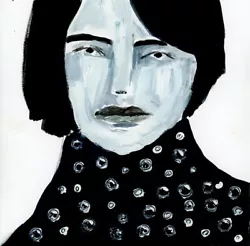 Buy Original Woman 8x8 B&W Portrait Painting Expressive Emotional Outsider Art • 66.41£