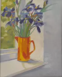 Buy Original Framed Oil Painting Still Life Irises Flowers • 65£