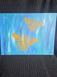 Buy A4 Acrylic Art Canvas Hand Painted Original - Golden Bees • 3.50£