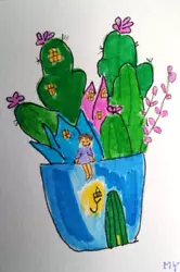 Buy ACEO Original - Cactus Pot Girl Illustration Marker 2.5 X 3.5 Signed • 5.71£