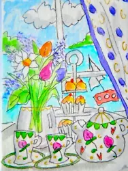 Buy ACEO Original Watercolour Painting - Afternoon Tea - By Polly • 6£