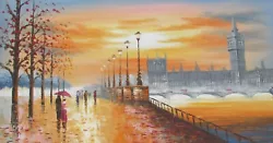 Buy Long Colourful London Cityscape Oil Painting Canvas England British Modern Art • 48.95£