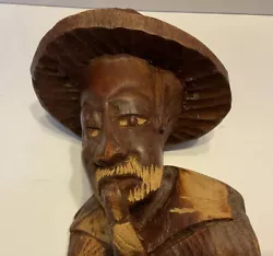 Buy Sculpture Folk Art Unique Vintage Hand Carved Solid Wood Old Farm Man VGUC • 20.66£