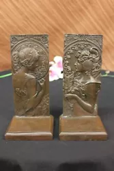 Buy Original Signed Hot Cast Bronze Bookend Sculpture Set Roman Girl Goddess Face • 755.05£