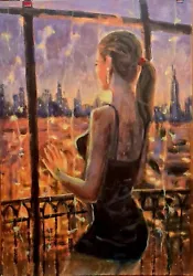 Buy Original Mario Mendoza  Female Woman Oil Painting Art Cityscape Hotel Dress Girl • 1,500£