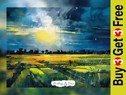 Buy Golden Radiance: Yellow Sun Landscape Oil Painting Print - Captivating  5 X7  • 4.99£
