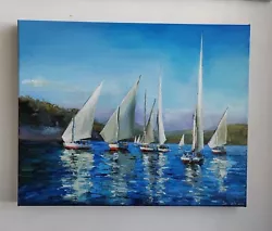 Buy Felucca Boat On Nile River Original Oil Painting Nautical Wall Decor • 193.39£