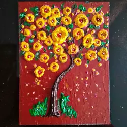 Buy 3D ACEO ORIGINAL Art, Flowering Tree, Textured Small Artwork 3.5 X 2.5 Inches • 9.95£