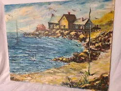 Buy Vintage-Impressionist Oil On Board  Maine Village Harbor Scene -Signed-Un-framed • 178.60£