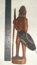 Buy Vintage African Warrior With Shield And Spear Hand Carved Statue • 23.72£