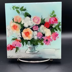 Buy Kellie Newsome Original Florals Painting 6x6 Wood Shiny Glossy Signed • 28.94£