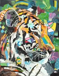 Buy Tiger Side Portrait Collage  - Original Artwork [Framed] By John Wallie • 415.80£