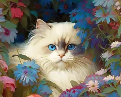 Buy Cute Louis Wain Pet Ragdoll Cat Flowers Painting 8x10 Canvas Fine Art Print • 11.84£