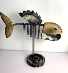 Buy Metal Art Fish With Wooden Head And Tail Handmade 14  X  14  • 81.86£