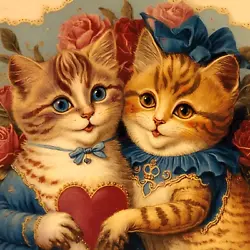Buy Louis Wain Cute Pet Cat Valentine's Day Painting 8x8 Canvas Art Giclee Print • 11.84£