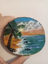 Buy Original On Log Nature Painting, Acrylic Painting Beach Ocean Home Dec • 7.77£