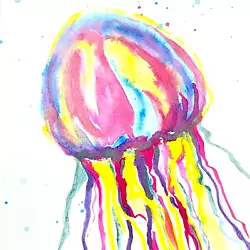 Buy Shimmer Jelly Original Wall Art Watercolor Jellyfish Painting Matted Frame Ready • 40.52£
