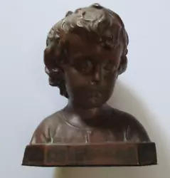 Buy Antique Copper Clad Statue Bust Sculpture Metal Portrait Child Art Deco Era • 595.35£