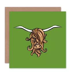 Buy Painting Scottish Highland Cow Bull Horns Cool Blank Greeting Card With Envelope • 4.42£