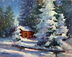 Buy Cabin Winter Snow Impressionism Colorful OOAK Original Oil Painting Kaloustian • 101.40£