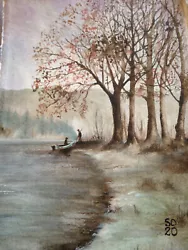 Buy Original Fine Watercolour Painting Of - Lake Fishing • 25£