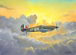 Buy Fantastic Original Ww2 Military Aviation Art Painting Wwii Hurricane At Sunset • 203.96£