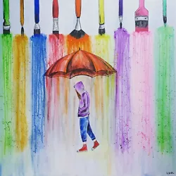 Buy Original Canvas Artwork/Wall Art/Home Decor/Gift/Umbrella/Rainbow/Colourful  • 80£