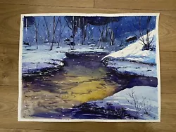 Buy Bob Ross Style Snow Watercolor Mountains Forest Large Art Tree Painting River • 252£