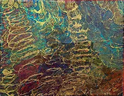 Buy ABSTRACT PAINTING ORIGINAL ACRYLIC POUR SIGNED CANVAS 14” X 11  GOLD RED TEAL • 21.55£
