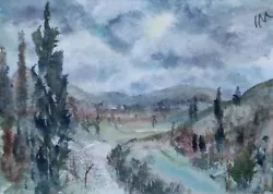 Buy ACEO Original Painting Art Landscape Mountains Trees Lake Hills Watercolour • 6£