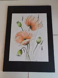 Buy Original Poppies Watercolour Painting, A4 Canvas Mounted On A3 Black Foam Board • 9.99£