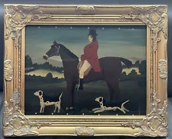 Buy Folk Art Hunting Oil Painting On Board In Gilt Wood Frame 40cm X 30cm • 90£