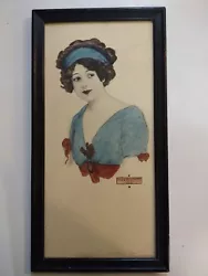 Buy Art Deco  OAK Painting Of Lady In Blue 1913 Stunning! • 62.15£