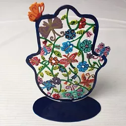 Buy Hamsa Cut Metal Sculpture Hand Painted By Emanuel Colorful Butterflies Floral • 26.86£