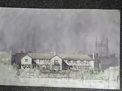Buy Large Original Watercolour Painting Of Citycape With Houses & Cathedral Unsigned • 49.99£