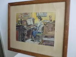 Buy CELINE M. TABARY 'At The Piano' Signed Watercolor Dated 1945 • 489.08£