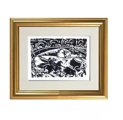 Buy Original Pablo Picasso Bull Fighting Linocut Hand Printed & Signed With COA • 89£