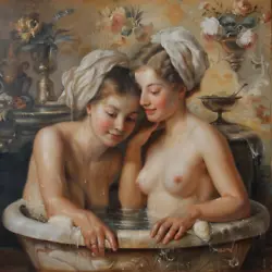 Buy Nude Paintings Canvas Print, 2 Girls In The Bathroom • 35.14£