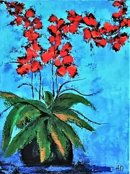 Buy A.Z. Davis 24 X 18  Painting Modern Still Life Floral Red Orchid Flower Folk Art • 99.22£
