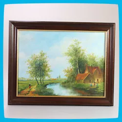 Buy Canvas Oil Painting By P.Haward With Frame England Landscape Village River Road • 19.89£