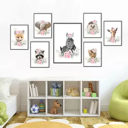 Buy Animal Giraffe Elephant Cartoon Canvas Nursery Art Poster Print Kids Room Decor • 4.06£