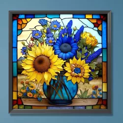 Buy Paint By Numbers Kit DIY Stained Glass Sunflower Oil Art Picture Decor(H1536) • 6.96£